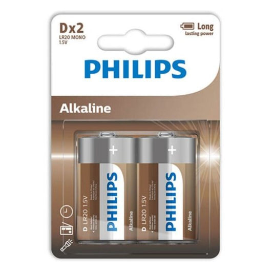 Alkalické baterie Philips LR20 D, sada 2 ks