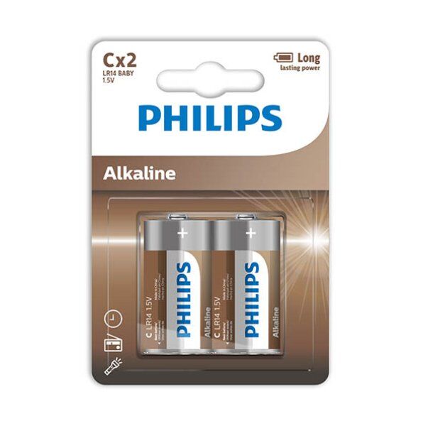 Alkalické baterie Philips C LR14, balení 2 ks