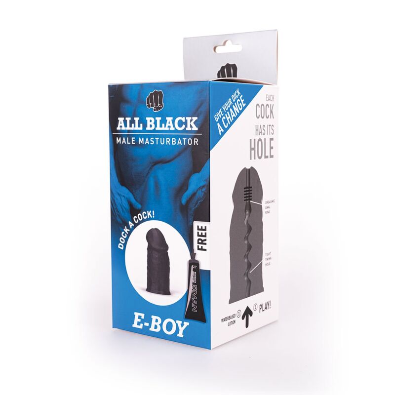 Masturbátor E-Boy ALL BLACK, realistický pocit, 17 cm