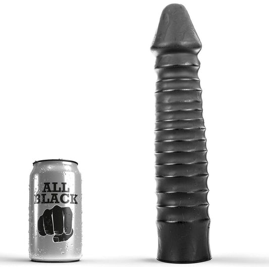 ALL BLACK dildo 26 cm žebrované PVC černé