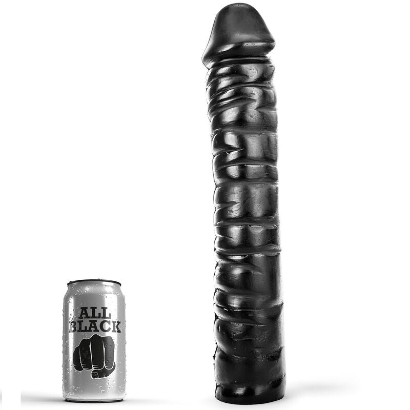 ALL BLACK dildo PVC 38 cm žebrované pro anální užití