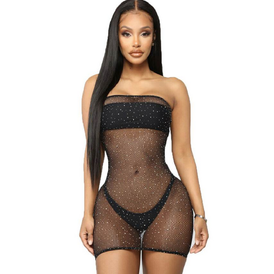 Síťované body Queen Lingerie s kamínky, vel. S/L