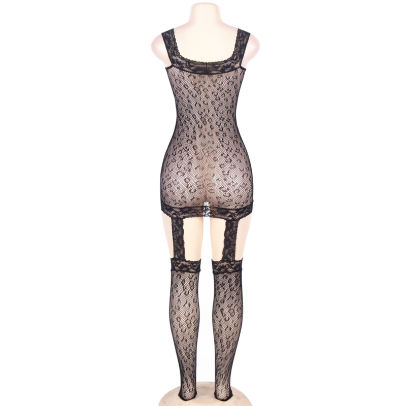 Síťované bodystocking Queen Lingerie leopardí vzor S/L