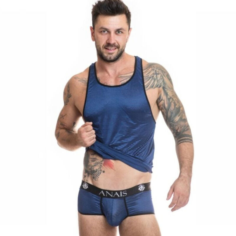 ANAIS MEN - NAVAL TOP S - Pánský černý top s pruhy