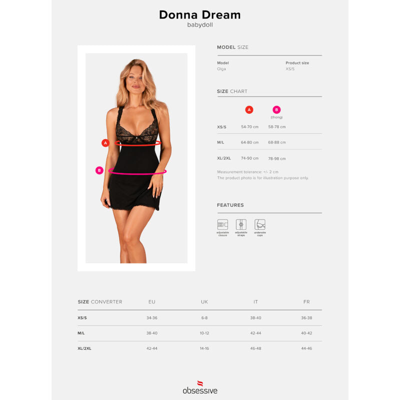 Obsessive Donna Dream sexy košilka s tangy XS/S černá