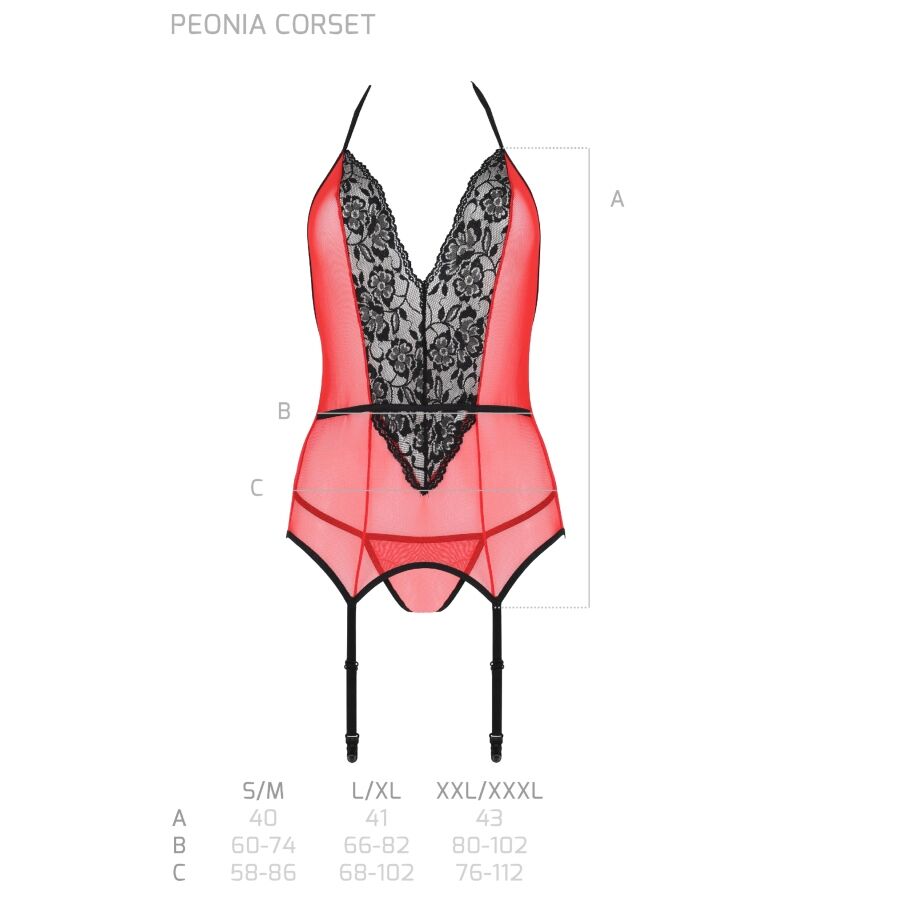 Korzetové body Passion Peonia červené S/M