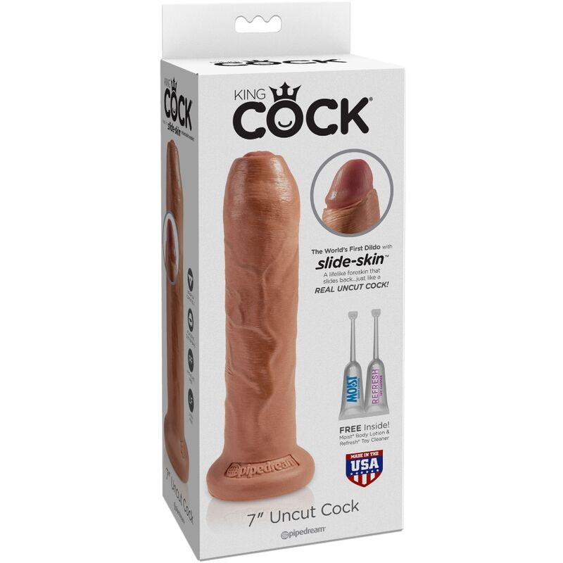 Realistický penis King Cock Uncut 17,8 cm karamelový