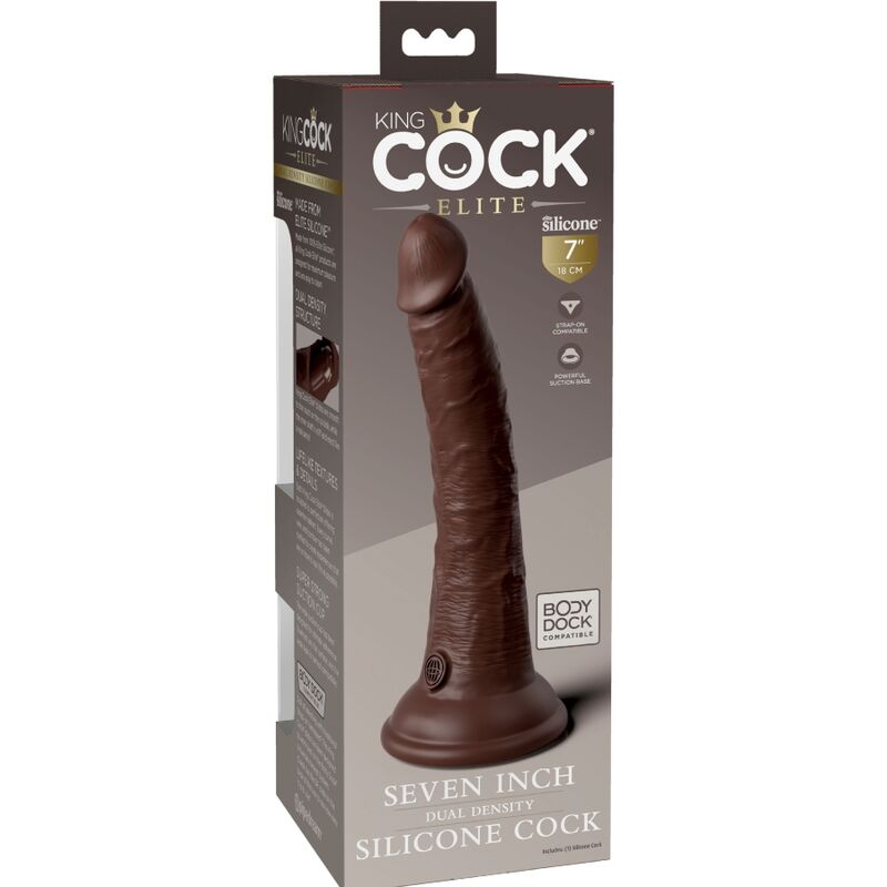 King Cock Elite realistické silikonové dildo 17,8 cm hnědé