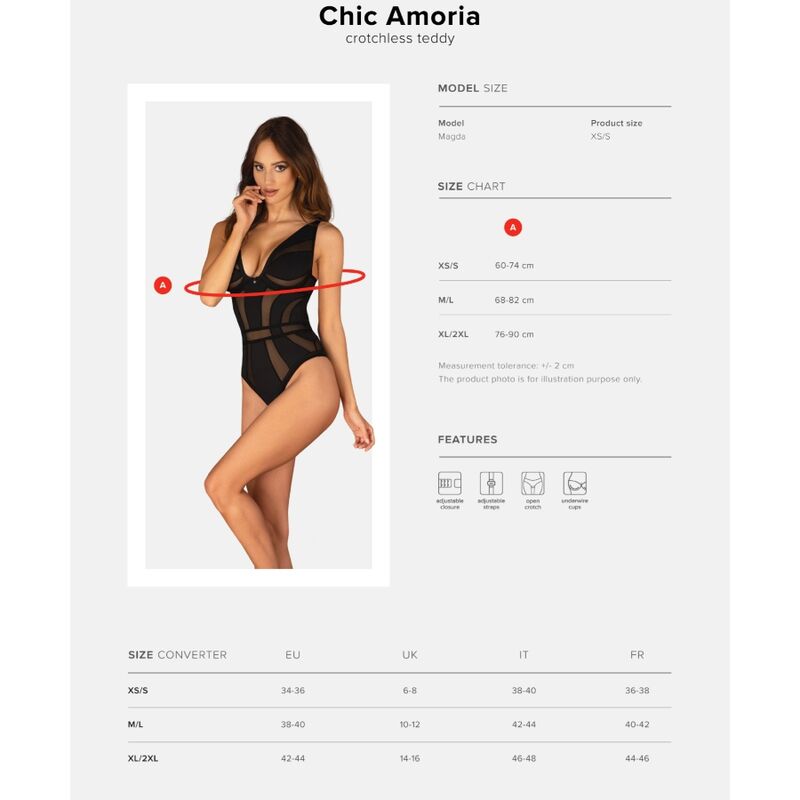 Elegantní body OBSESSIVE Chic Amoria černé XS/S