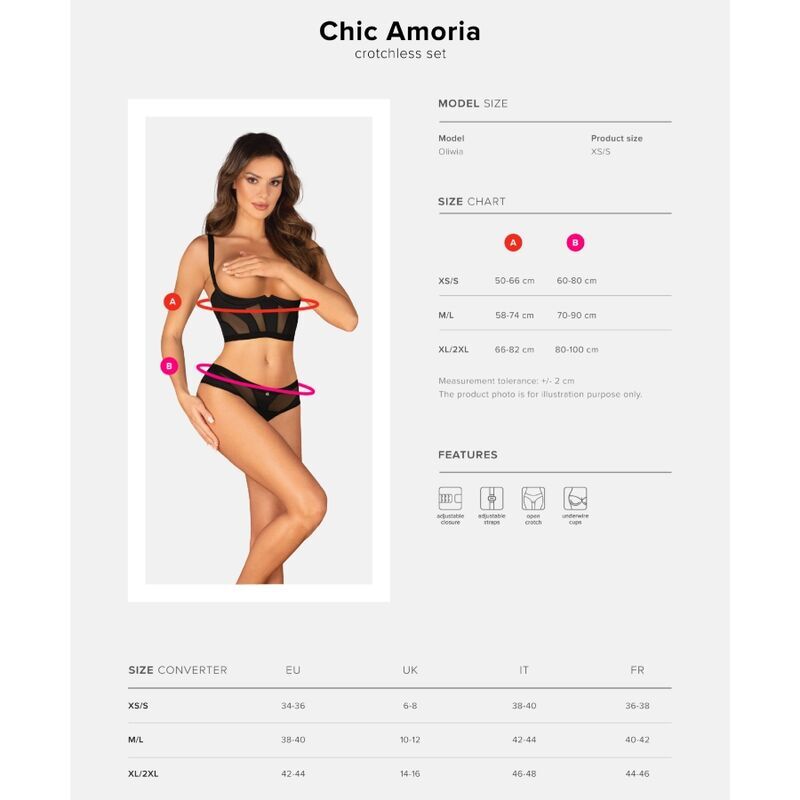 OBSESSIVE Chic Amoria set 2 díly bez košíčků XS/S