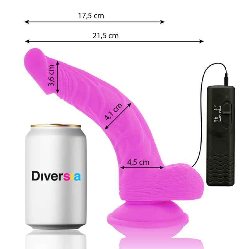 Vibrační dildo Diversia fialové flexibilní 21,5 cm