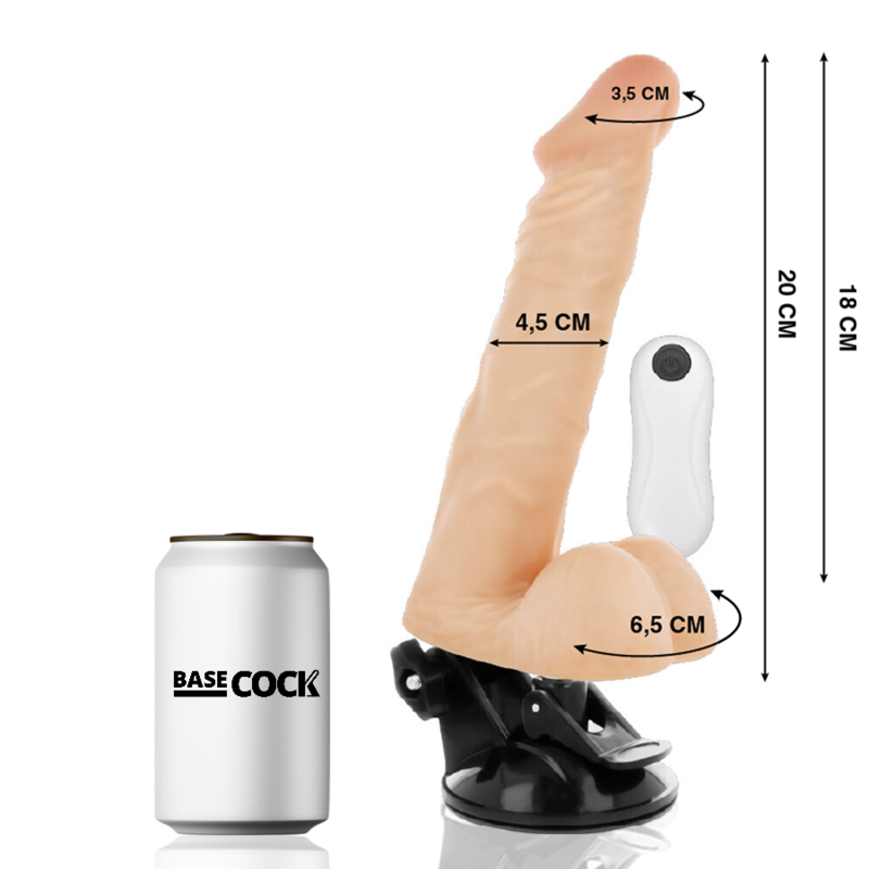 BASECOCK realistické vibrační dildo 20 cm, dálkové ovládání