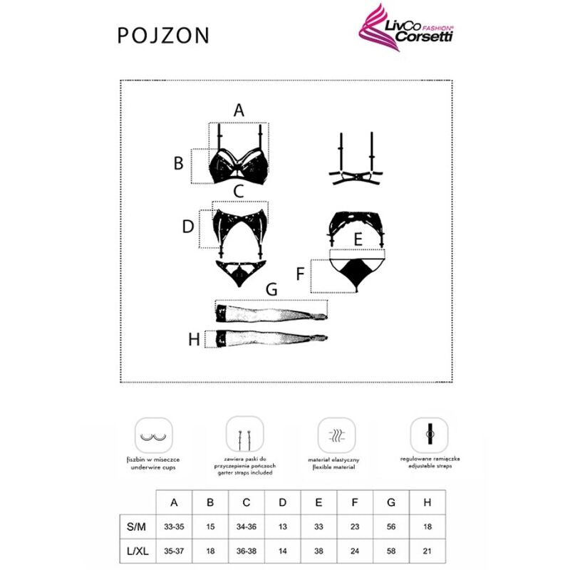 LIVCO CORSETTI Pojzon set - podprsenka, kalhotky, podvazky