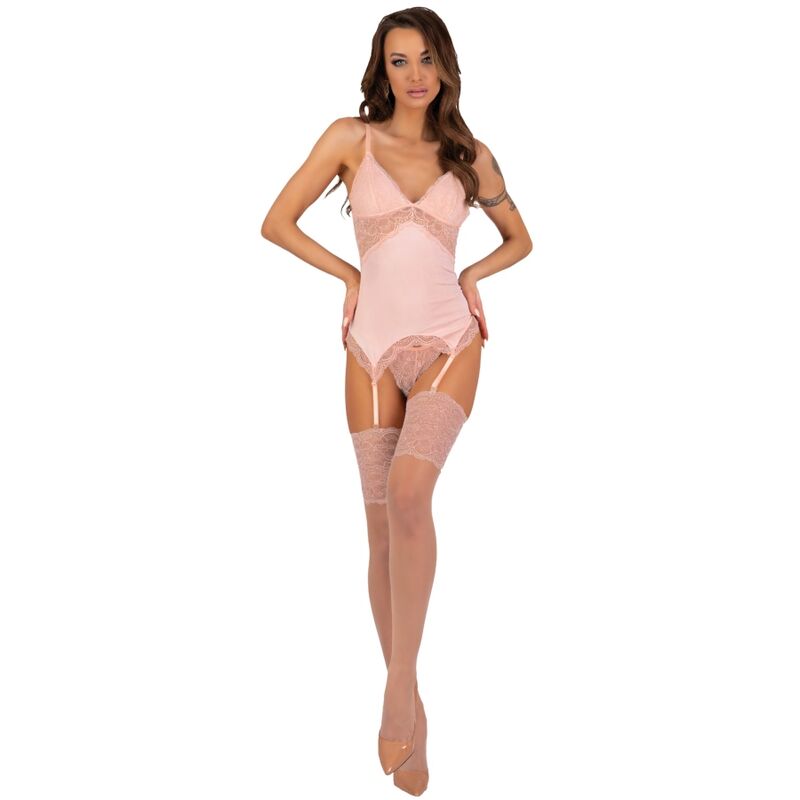 Livco Corsetti Persinne Peach set: korzet, tanga, punčochy