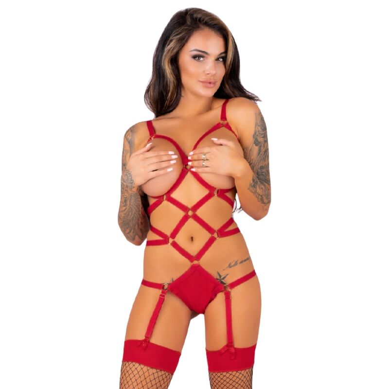 Erotický set Thiara Red: Body a punčochy Livco Corsetti