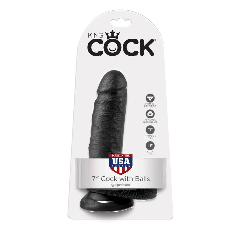 Realistické dildo King Cock 17,8 cm černé s varlaty