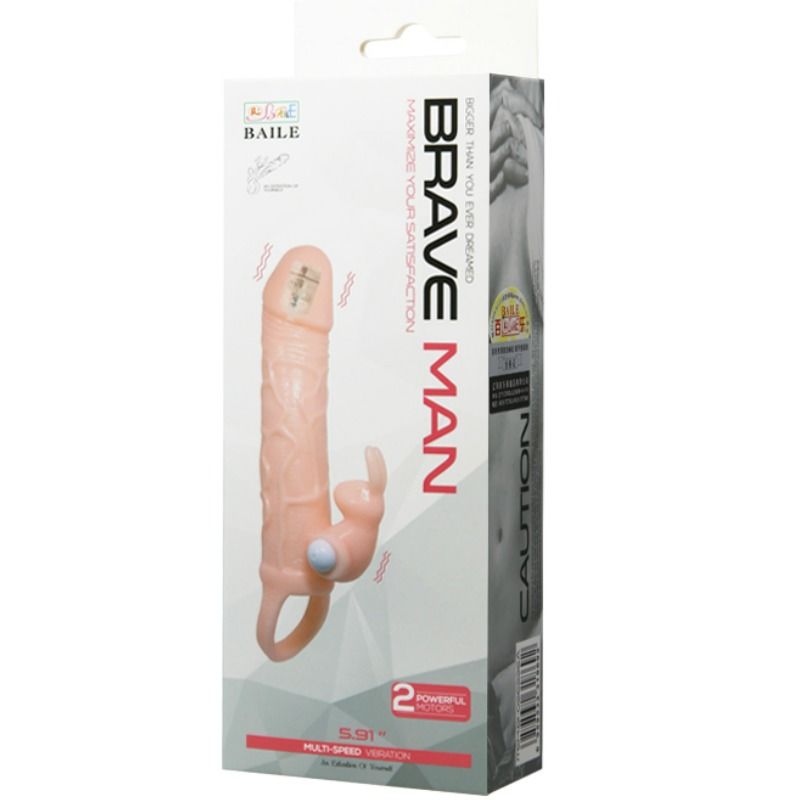 Návlek na penis BAILE Brave Man s vibrátory 16,5 cm