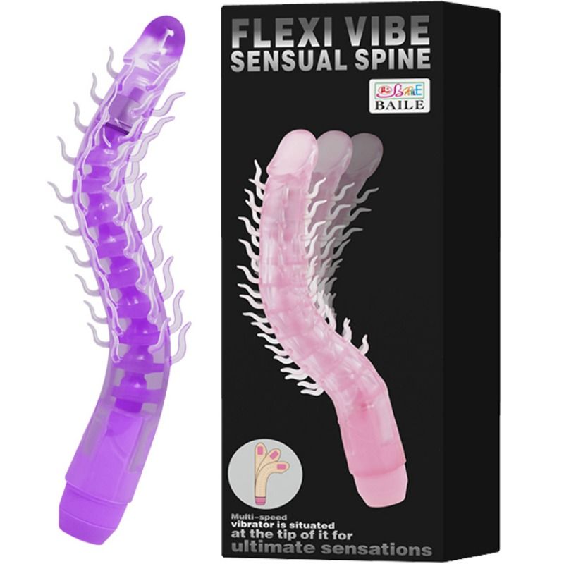 Ohebný vibrační dildo Baile Flexi Vibe fialový 23,5 cm