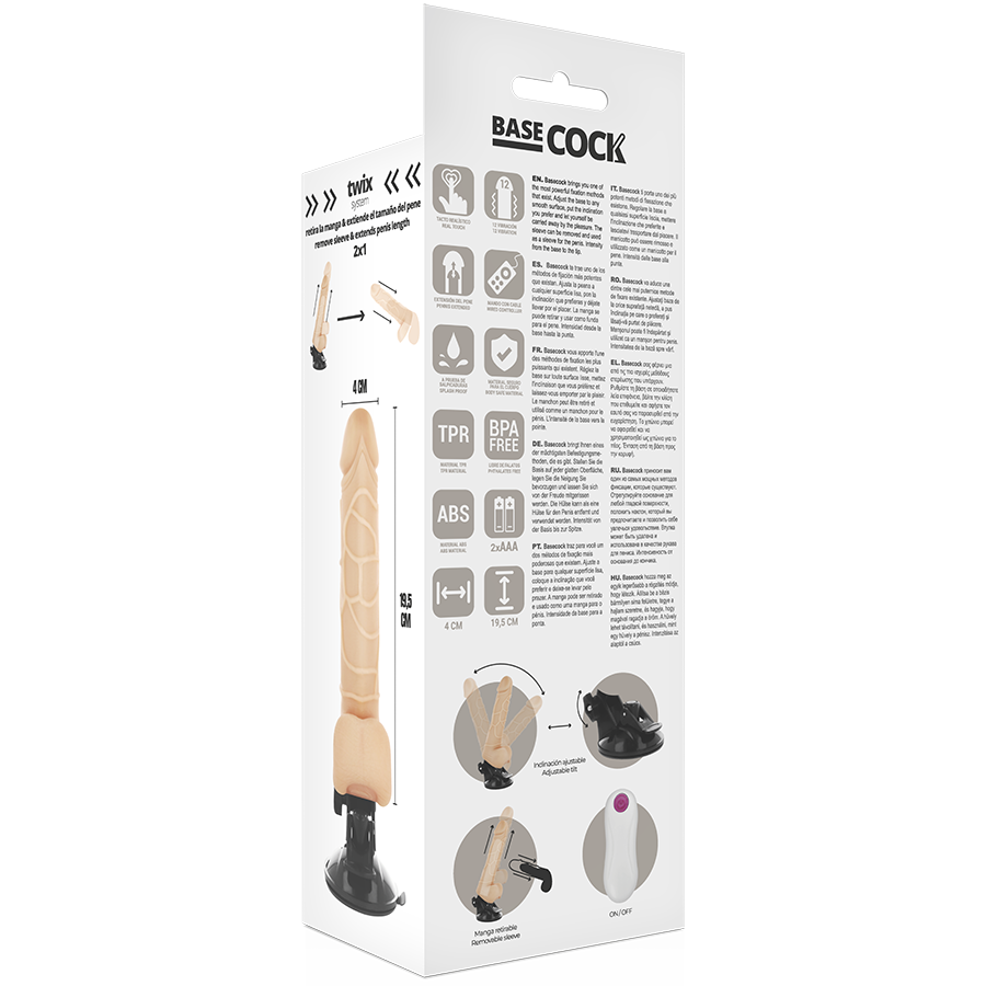 Realistický vibrátor BASECOCK s dálkovým ovládáním 19,5 cm