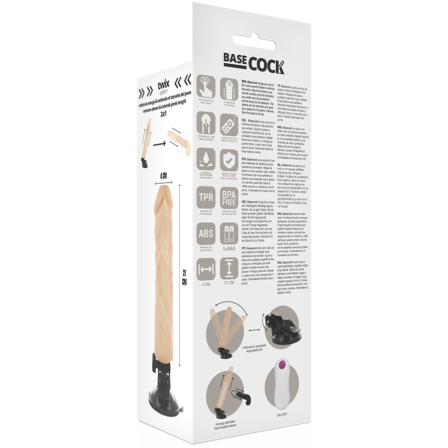 Realistický vibrátor BASECOCK s dálkovým ovládáním 21 cm