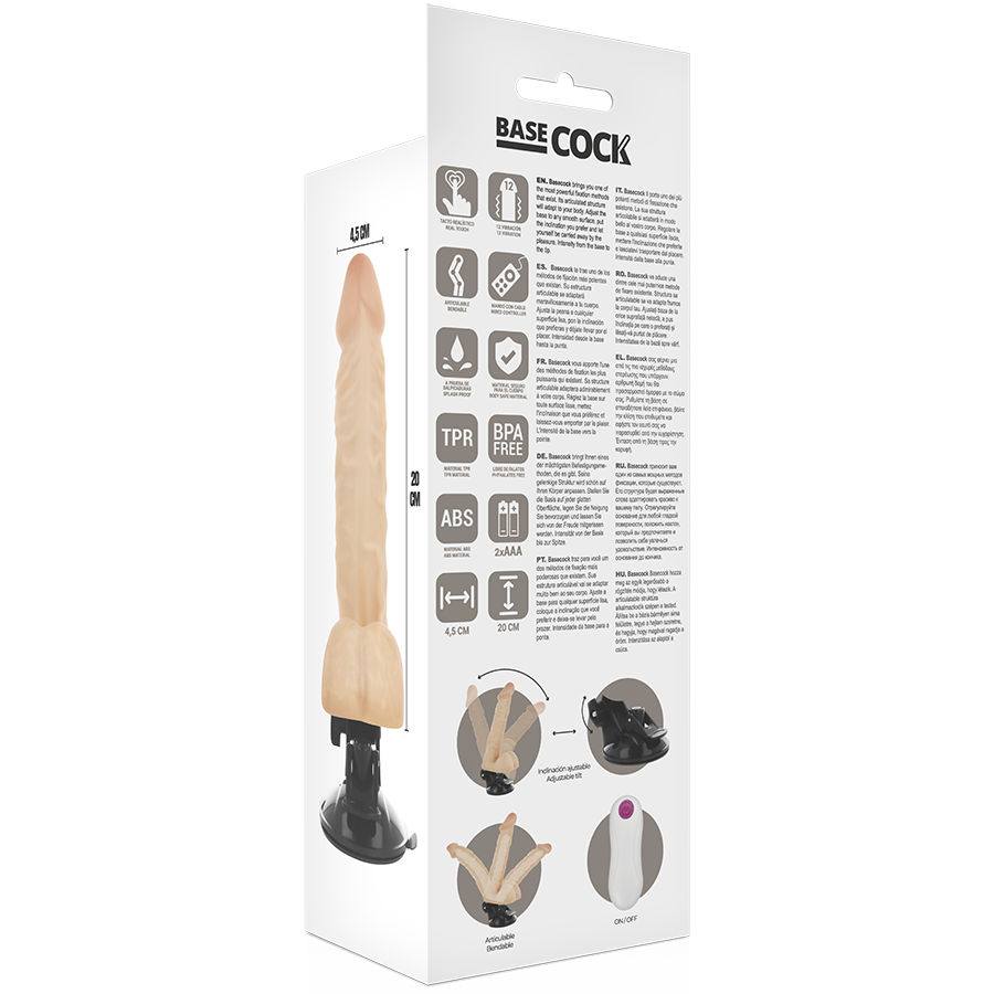 BASECOCK realistické vibrační dildo 20 cm, dálkové ovládání