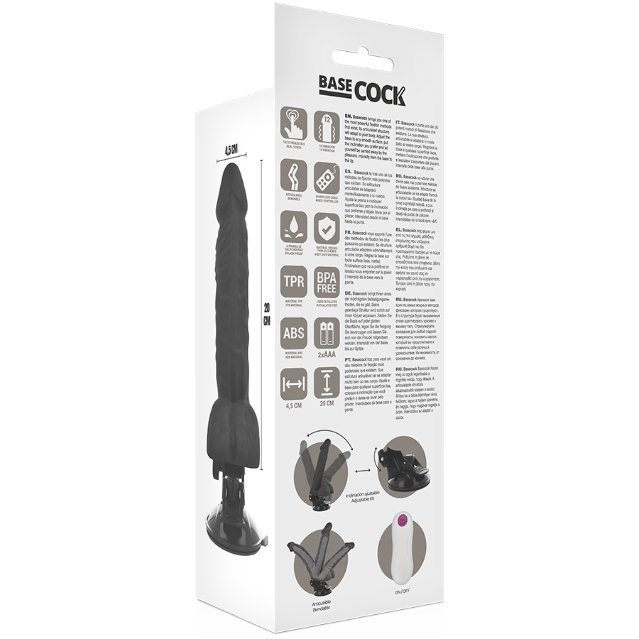 BASECOCK realistické vibrační dildo 20 cm, dálkové ovládání