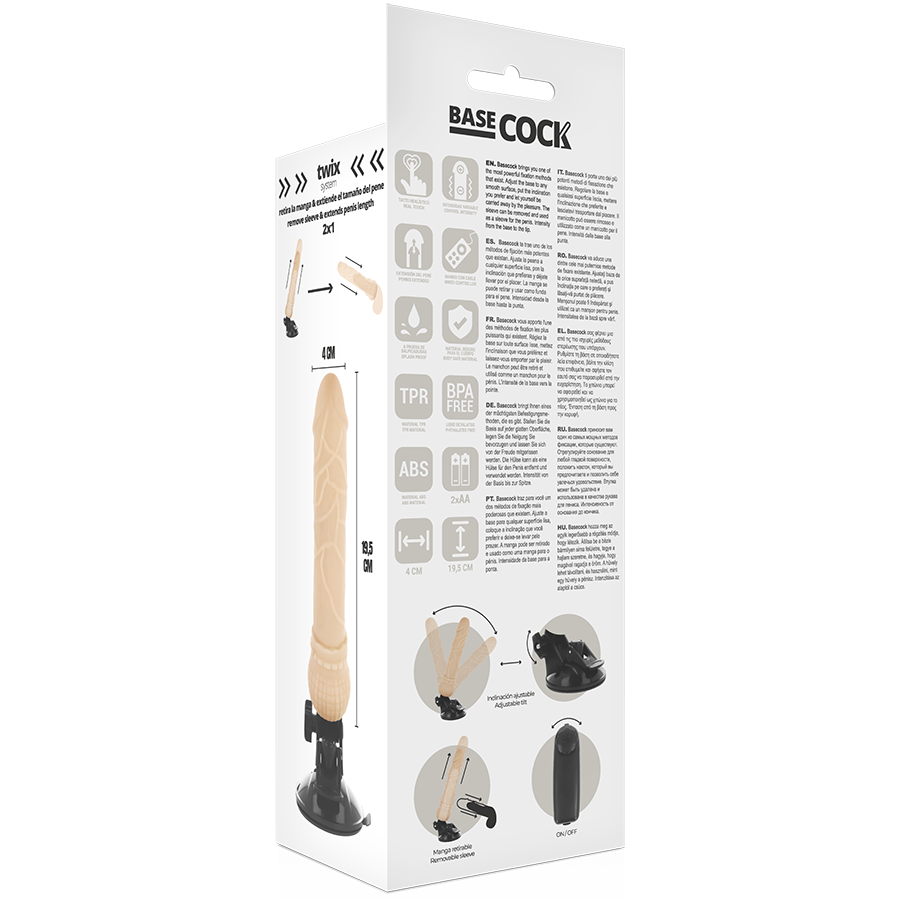 Realistický vibrátor BASECOCK s dálkovým ovládáním 19,5 cm