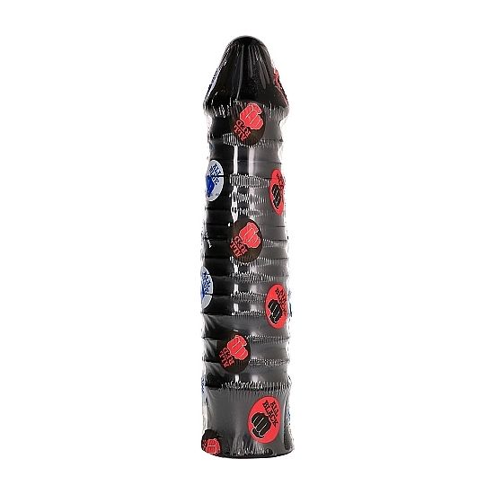 ALL BLACK dildo 26 cm žebrované PVC černé