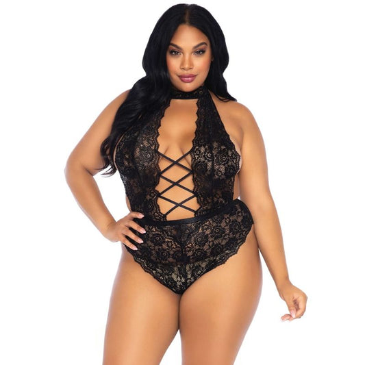 Krajkové body Leg Avenue s otevřeným rozkrokem Plus size