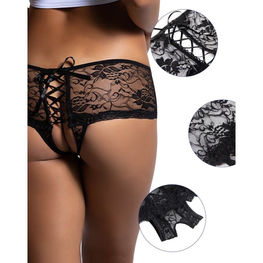 Krajkové kalhotky Queen Lingerie s otevřenou zadní částí S/M