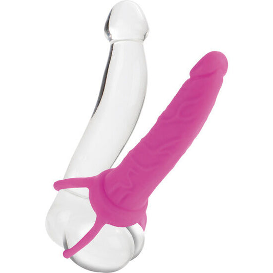 Dvojité dildo CALEXOTICS s postroj. růžové 14 cm