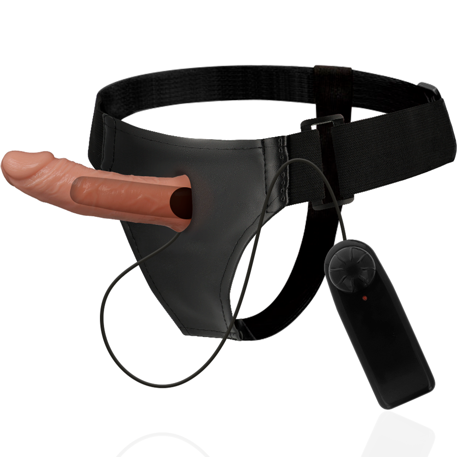 Postroj s dutým penisem Benny 15 cm s vibrátorem